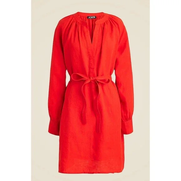 J.CREW Cabana Mini Dress in Linen Size Small Red NEW Beach Preppy Casual CI922 - Picture 3 of 16
